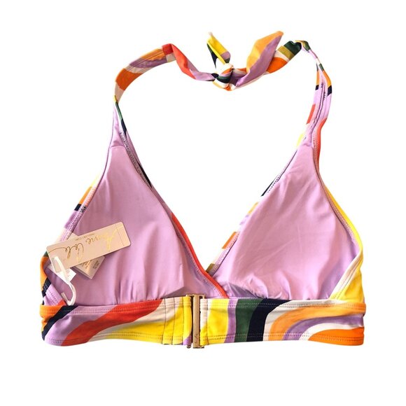 Anne Cole Marilyn Banded Halter Bikini Top Removable Cups Striped Colorful M - Picture 3 of 5